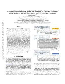 LLMs and Memorization: On Quality and Specificity of Copyright
  Compliance