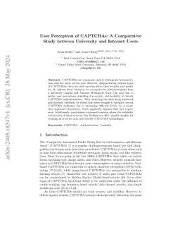User Perception of CAPTCHAs: A Comparative Study between University and
  Internet Users