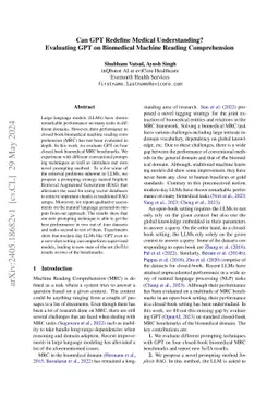 Can GPT Redefine Medical Understanding? Evaluating GPT on Biomedical
  Machine Reading Comprehension
