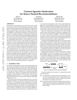 Content-Agnostic Moderation for Stance-Neutral Recommendation