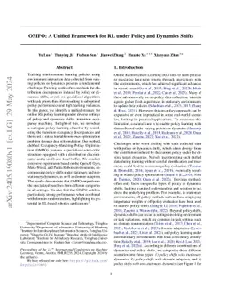 OMPO: A Unified Framework for RL under Policy and Dynamics Shifts