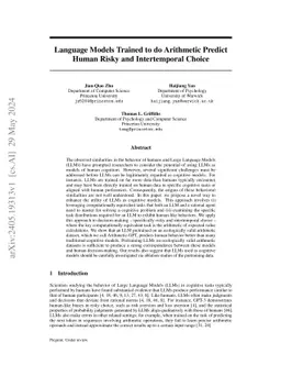 Language Models Trained to do Arithmetic Predict Human Risky and Intertemporal Choice