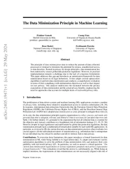 The Data Minimization Principle in Machine Learning