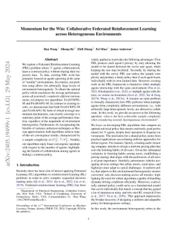Momentum for the Win: Collaborative Federated Reinforcement Learning
  across Heterogeneous Environments