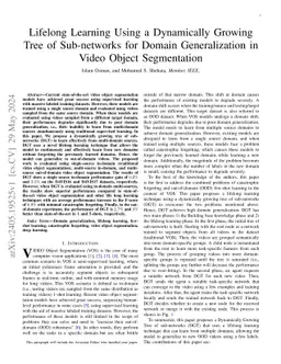 Lifelong Learning Using a Dynamically Growing Tree of Sub-networks for
  Domain Generalization in Video Object Segmentation