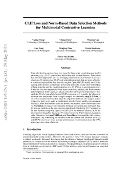 CLIPLoss and Norm-Based Data Selection Methods for Multimodal
  Contrastive Learning