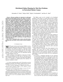 Distributed Online Planning for Min-Max Problems in Networked Markov
  Games