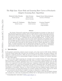 The High Line: Exact Risk and Learning Rate Curves of Stochastic
  Adaptive Learning Rate Algorithms