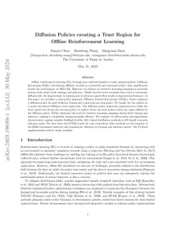 Diffusion Policies creating a Trust Region for Offline Reinforcement
  Learning