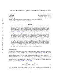 Universal Online Convex Optimization with $1$ Projection per Round
