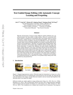 Text Guided Image Editing with Automatic Concept Locating and Forgetting