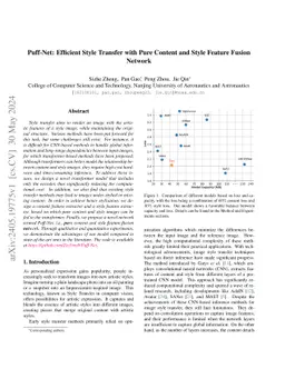 Puff-Net: Efficient Style Transfer with Pure Content and Style Feature
  Fusion Network