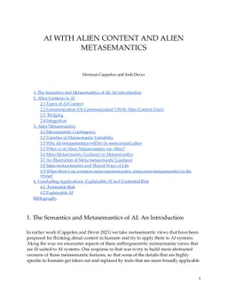 AI with Alien Content and Alien Metasemantics