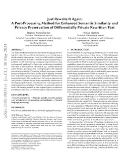 Just Rewrite It Again: A Post-Processing Method for Enhanced Semantic
  Similarity and Privacy Preservation of Differentially Private Rewritten Text
