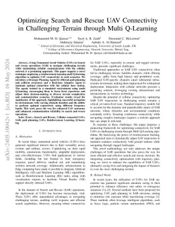 Optimizing Search and Rescue UAV Connectivity in Challenging Terrain
  through Multi Q-Learning
