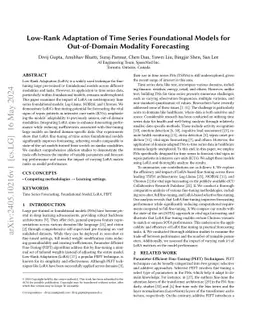 Low-Rank Adaptation of Time Series Foundational Models for Out-of-Domain
  Modality Forecasting