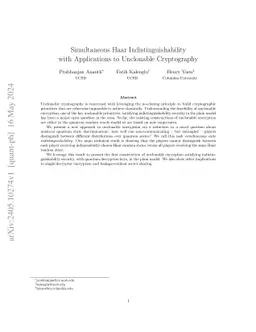 Simultaneous Haar Indistinguishability with Applications to Unclonable
  Cryptography