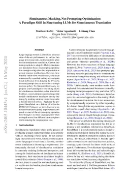 Simultaneous Masking, Not Prompting Optimization: A Paradigm Shift in
  Fine-tuning LLMs for Simultaneous Translation