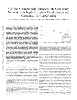 GEOcc: Geometrically Enhanced 3D Occupancy Network with Implicit-Explicit Depth Fusion and Contextual Self-Supervision