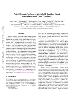 Not All Prompts Are Secure: A Switchable Backdoor Attack Against
  Pre-trained Vision Transformers