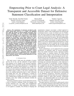 Empowering Prior to Court Legal Analysis: A Transparent and Accessible
  Dataset for Defensive Statement Classification and Interpretation