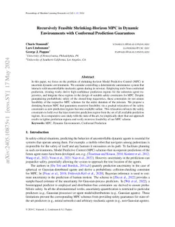 Recursively Feasible Shrinking-Horizon MPC in Dynamic Environments with
  Conformal Prediction Guarantees