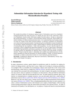 Submodular Information Selection for Hypothesis Testing with
  Misclassification Penalties