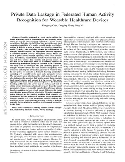 Private Data Leakage in Federated Human Activity Recognition for
  Wearable Healthcare Devices