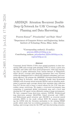 ARDDQN: Attention Recurrent Double Deep Q-Network for UAV Coverage Path
  Planning and Data Harvesting