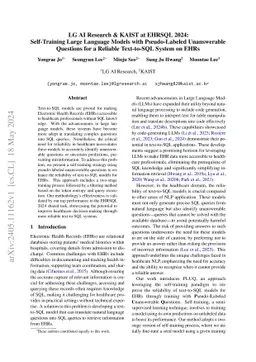 LG AI Research & KAIST at EHRSQL 2024: Self-Training Large Language
  Models with Pseudo-Labeled Unanswerable Questions for a Reliable Text-to-SQL
  System on EHRs