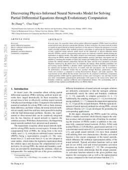 Discovering Physics-Informed Neural Networks Model for Solving Partial
  Differential Equations through Evolutionary Computation