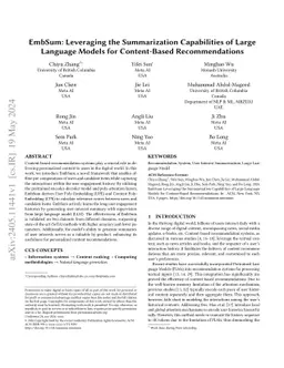 EmbSum: Leveraging the Summarization Capabilities of Large Language
  Models for Content-Based Recommendations