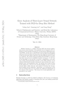 Error Analysis of Three-Layer Neural Network Trained with PGD for Deep
  Ritz Method