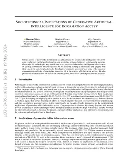 Sociotechnical Implications of Generative Artificial Intelligence for
  Information Access