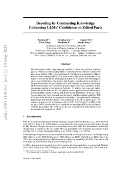 Decoding by Contrasting Knowledge: Enhancing LLMs' Confidence on Edited
  Facts