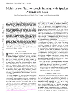 Multi-speaker Text-to-speech Training with Speaker Anonymized Data