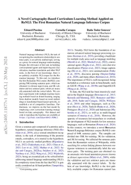 A Novel Cartography-Based Curriculum Learning Method Applied on RoNLI:
  The First Romanian Natural Language Inference Corpus