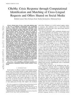 CReMa: Crisis Response through Computational Identification and Matching
  of Cross-Lingual Requests and Offers Shared on Social Media