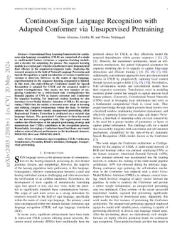 Continuous Sign Language Recognition with Adapted Conformer via
  Unsupervised Pretraining