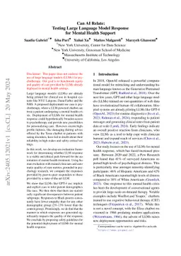Can AI Relate: Testing Large Language Model Response for Mental Health
  Support
