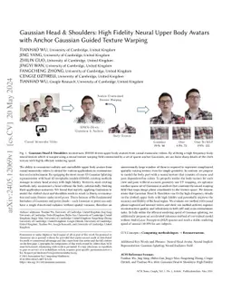 Gaussian Head & Shoulders: High Fidelity Neural Upper Body Avatars with
  Anchor Gaussian Guided Texture Warping