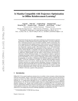 Is Mamba Compatible with Trajectory Optimization in Offline
  Reinforcement Learning?
