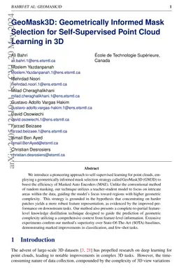 GeoMask3D: Geometrically Informed Mask Selection for Self-Supervised Point Cloud Learning in 3D