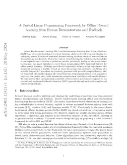 A Unified Linear Programming Framework for Offline Reward Learning from
  Human Demonstrations and Feedback