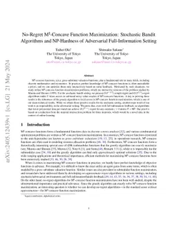 No-Regret M${}^{\natural}$-Concave Function Maximization: Stochastic Bandit Algorithms and Hardness of Adversarial Full-Information Setting