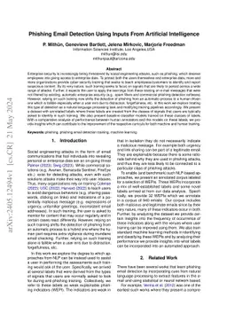 Phishing Email Detection Using Inputs From Artificial Intelligence