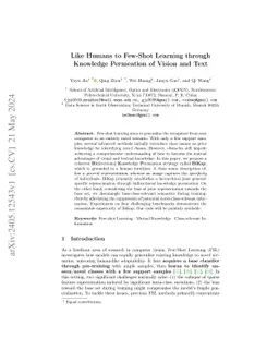 Like Humans to Few-Shot Learning through Knowledge Permeation of Vision
  and Text