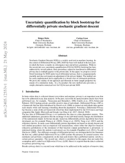 Uncertainty quantification by block bootstrap for differentially private
  stochastic gradient descent
