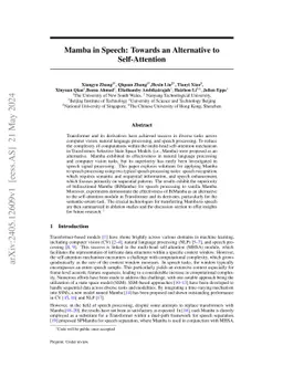 Mamba in Speech: Towards an Alternative to Self-Attention