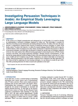 Investigating Persuasion Techniques in Arabic: An Empirical Study
  Leveraging Large Language Models